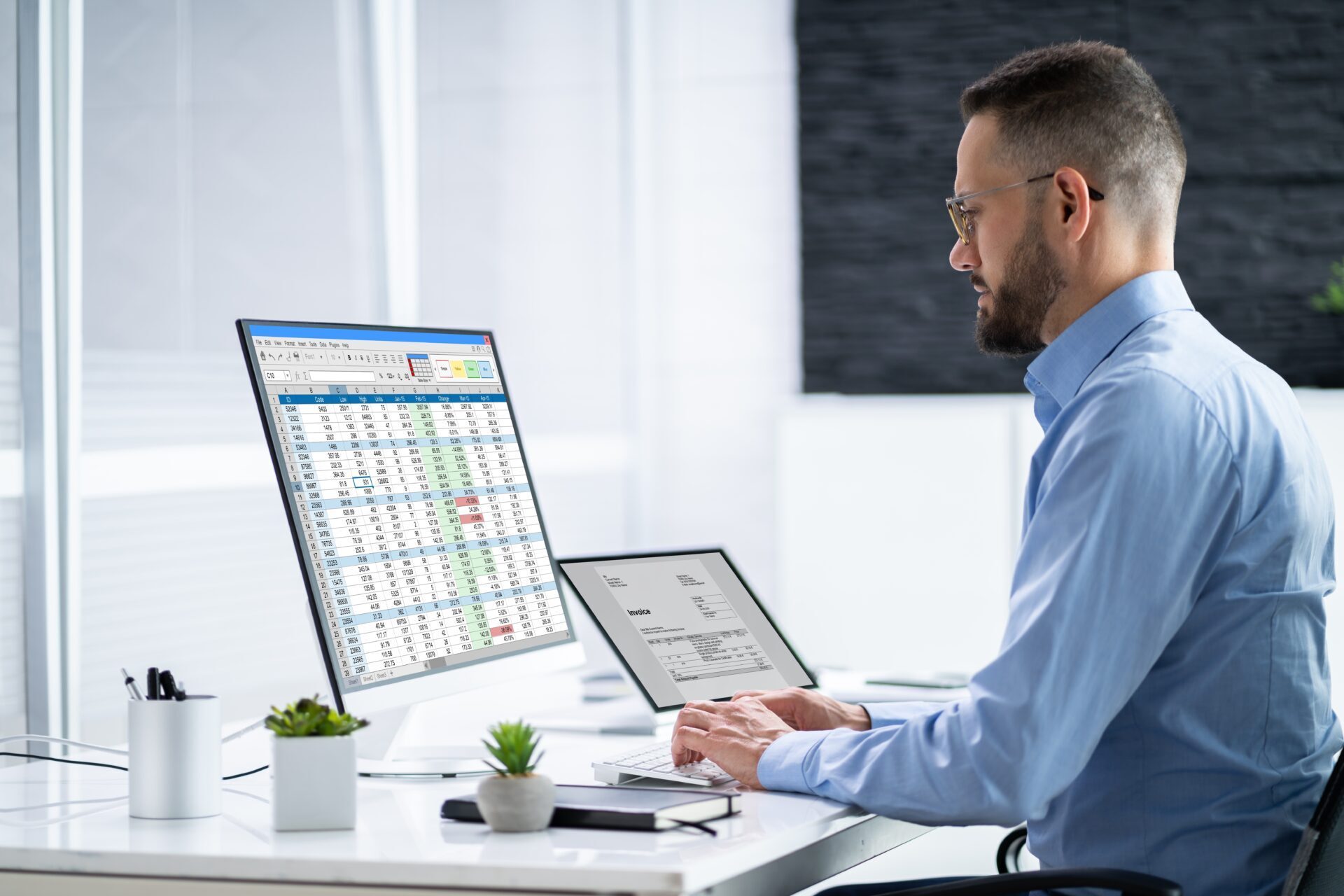 Digital Electronic Bill And Accountant E Invoice On Computer